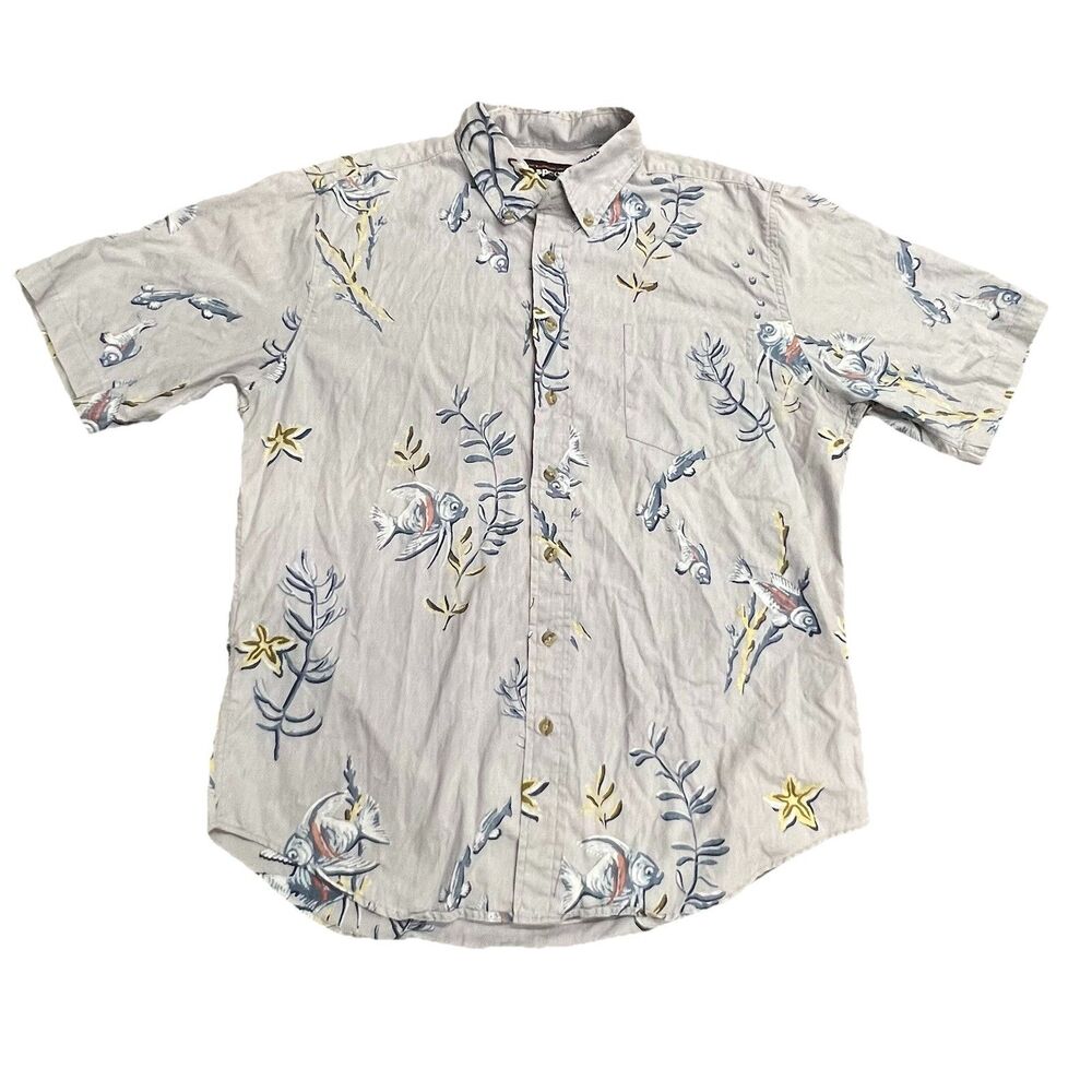 reyn spooner hawaiian shirt L Fish Coral StarfishCotton button-down short sleeve
